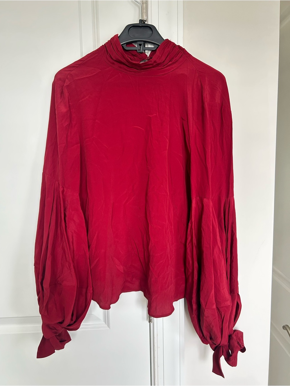Women's Burgundy Long-Sleeve Balloon Sleeve Blouse
